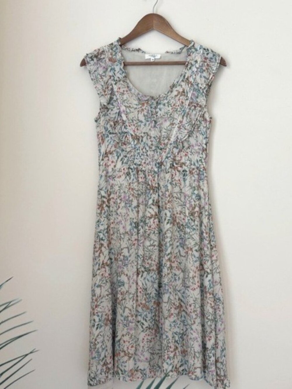 Caroll s'engage Floral Sleeveless Gauzy Midi Dress Sz 38 Small Parisian Chic
